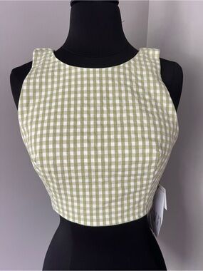NWT Zara Green White Gingham Crop Top